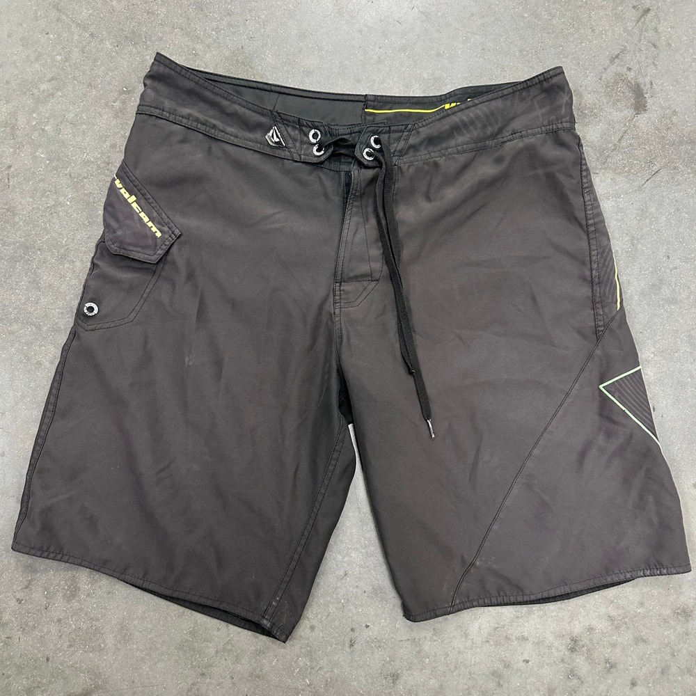Volcom Mens Black Board Shorts Size 36 Pink Lime Stone Logo Swim Trunks Cargo